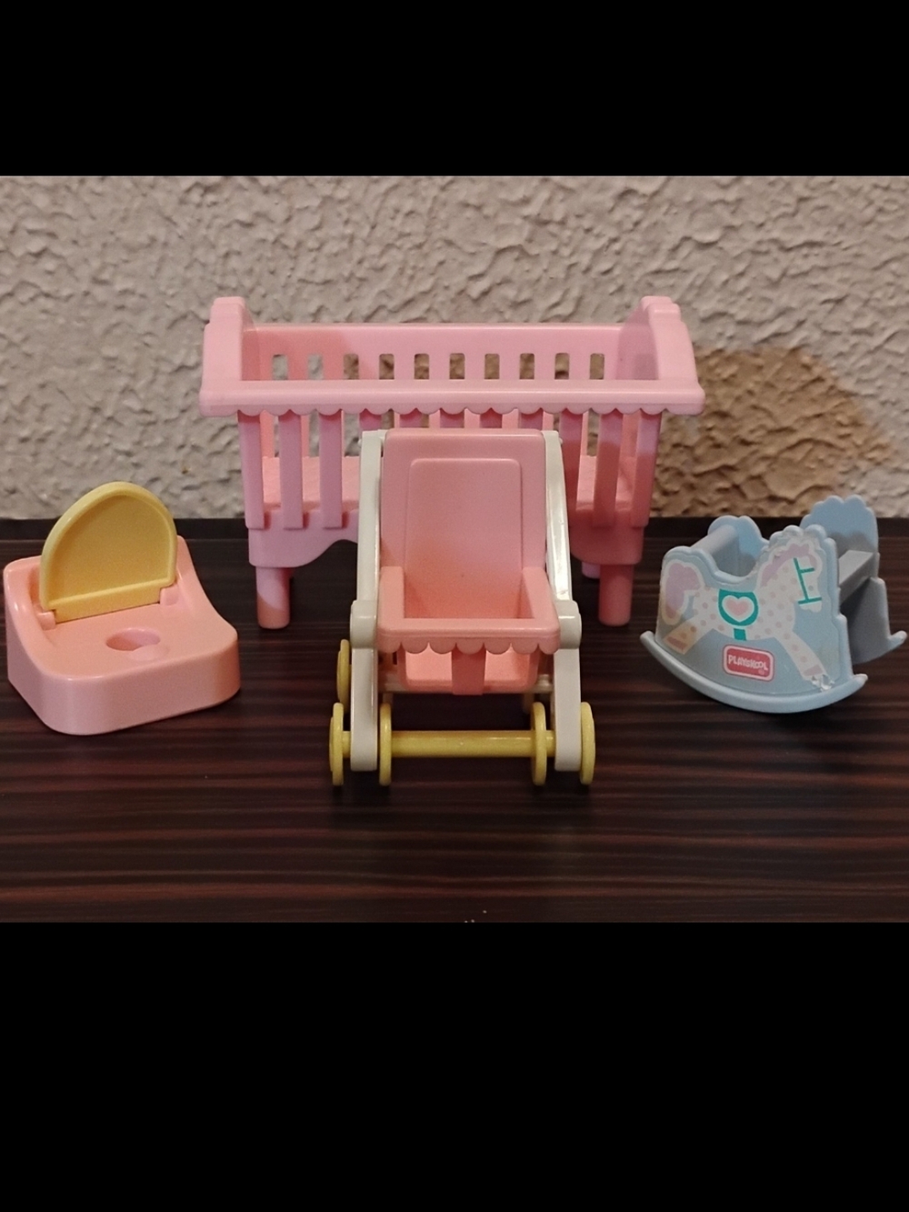 1991 Playroom Pink Doll Nursery Set - Crib, Stroller, Rocker & Accessories
